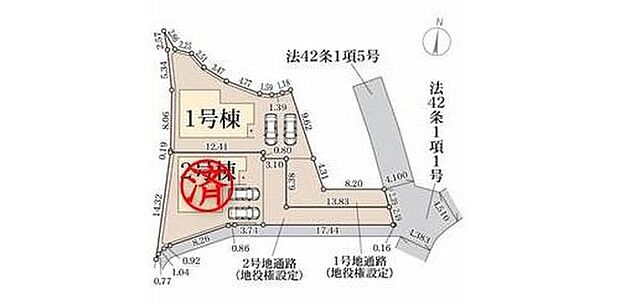 【【区画図】】カースペース２台分ございますので、家族分の自転車を駐輪したり、来客用の駐車スペースとしてもお使いいただけます♪