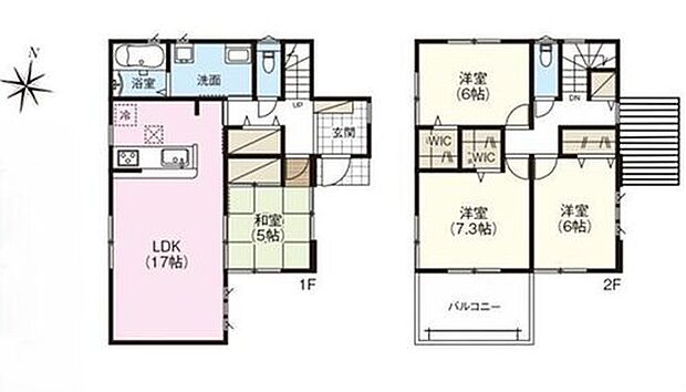 【4LDK】●リビング横には多目的に利用できる和室を完備。玄関からすぐにご案内できるので急なご来客にも安心です♪
●水回り集中設計でスムーズに家事がはかどります♪●2WIC付き♪●ワイドバルコニー♪