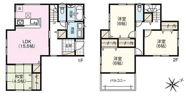 【4LDK】2階居室は全て6帖！ゆとりある間取りプラン☆
全居室収納付きですっきり快適なお住まい♪
LDKに隣接した和室はお子様の遊び場やお昼寝スペースとしてもぴったり♪