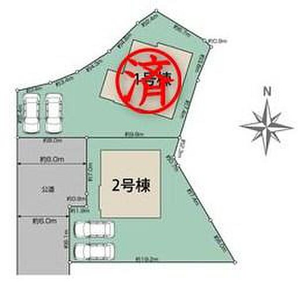 【全体区画図】車種により、カースペース2台分ございますので、家族分の自転車を駐輪したり、来客用の駐車スペースとしてもお使いいただけます♪