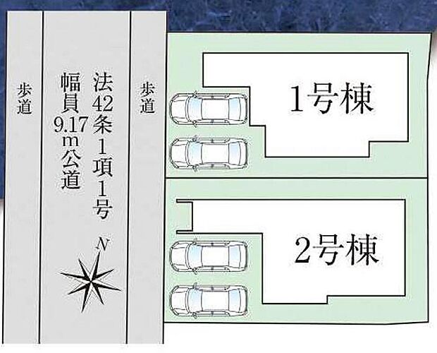 【【区画図】】閑静な住宅街に佇むお住まいです。カースペースは並列駐車2台分をご用意いたしました。