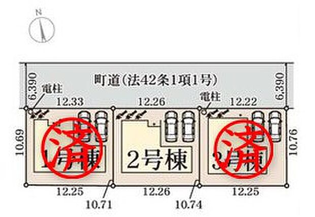 【全体区画図】カースペース2台分ございますので、家族分の自転車を駐輪したり、来客用の駐車スペースとしてもお使いいただけます♪