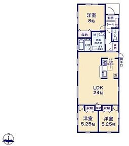 ○平屋のお住まい♪
○24帖の広々LDK♪キッチンには生活動線がラクになる勝手口付き♪
○全室収納＆廊下にも収納！収納スペースの有効活用で、片付け上手に♪ 