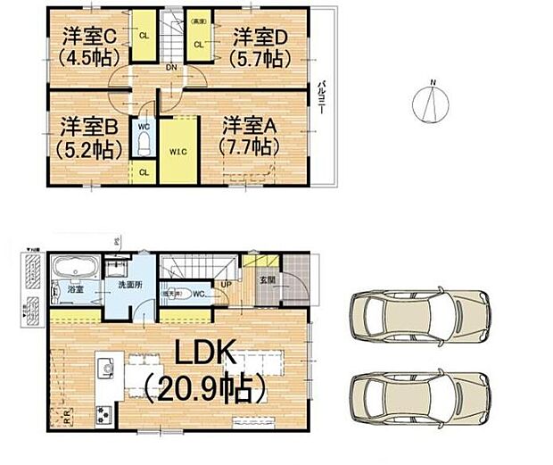 【4LDK】2階に4部屋をまとめることで、ご家族それぞれのプライベート空間も保てますね。
たっぷり収納できるWICも完備しております♪