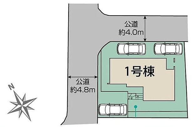 【全体区画図】敷地53坪超！ゆとりある角地のお住まいです。カースペース3台分ございますので、来客用の駐車スペースとしてもお使いいただけます♪