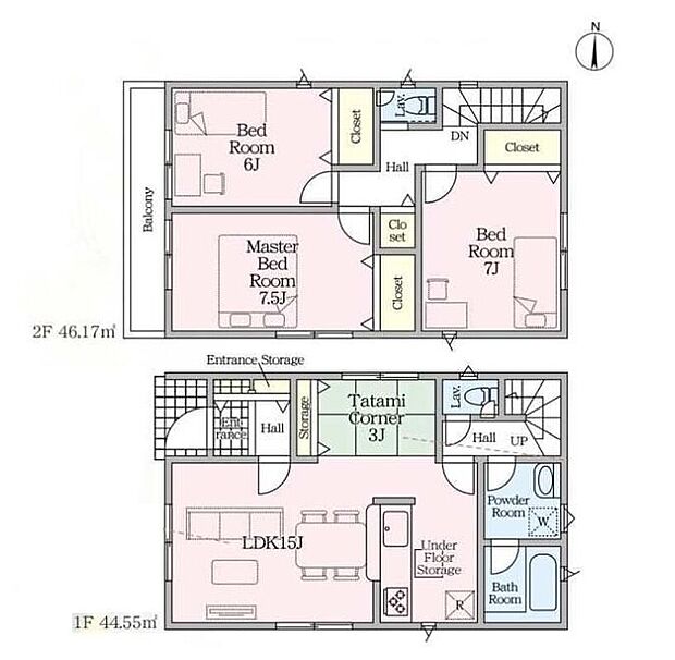 【3LDK】◇足を伸ばして寛げるタタミコーナー付きのリビング空間♪◇対面式キッチンで家族の顔が見えるので、いっそうお料理が楽しくなります♪◇全居室6帖以上を確保したゆとりある広さです♪