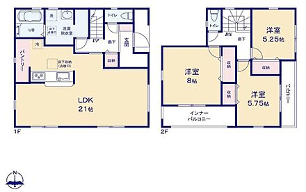 ◇21帖の広いリビング！ご家族のだんらんに◎お子様のリビング学習に◎♪◇飲料水や食料品の置き場所に最適なパントリー付♪◇２つのバルコニー♪お洗濯物と趣味のスペースを分けてお使いいただけます♪ 