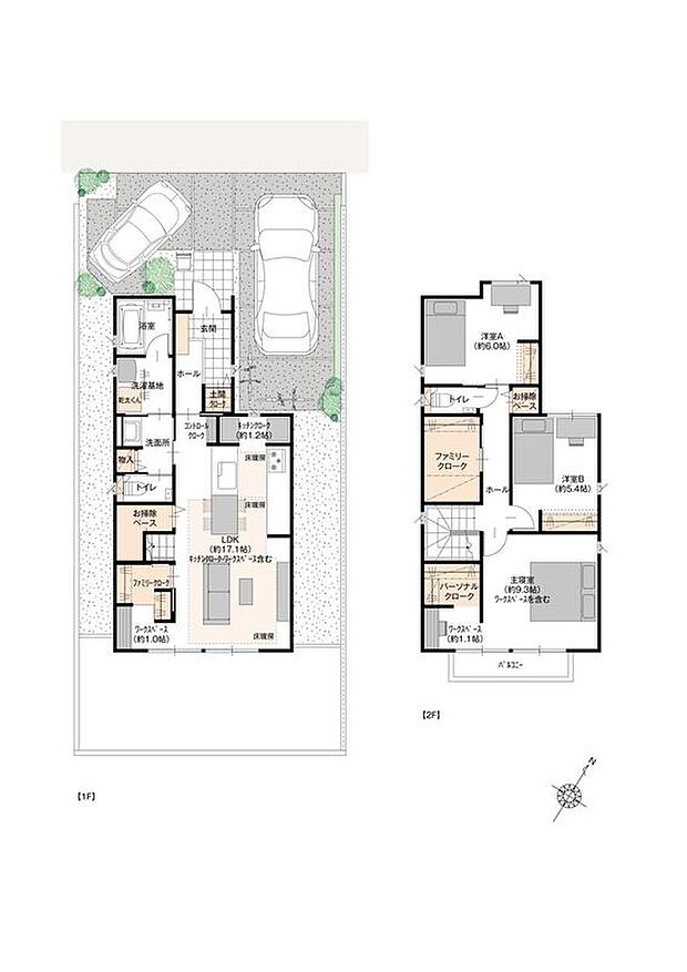 【3LDK】■12号地間取図
12号地のLDKには、スムーズな動線を実現するキッチンがございます。また収納スペースも豊富で、土間クローク、キッチンクローク、ファミリークロークなど、用途別にしまい分けられます。