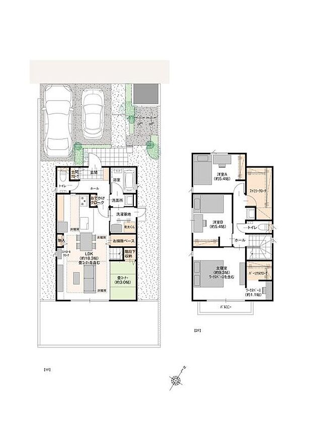 【3LDK】■14号地間取図
14号地のリビング内には、畳コーナーがございます。半個室のような「こもり感」を味わえる空間です。家族が各々別のことをしていながら、程よい距離感で繋がれるスペースに仕上げました。