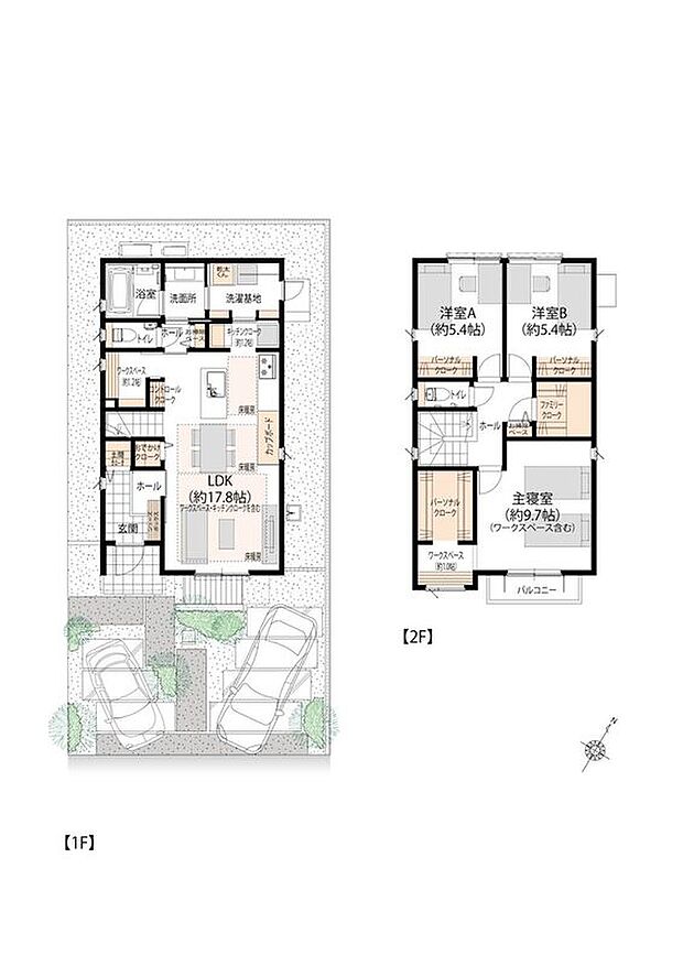 【3LDK】■34号地間取図
LDKの一角や主寝室にはワークスペースがございます。リモートワークやお子様の学習スペースなど、様々な用途に使うことができます。