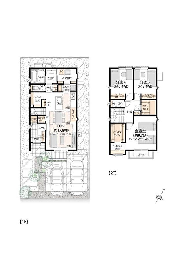 【3LDK】■35号地間取図
土間クロークやキッチンクローク、ファミリークロークなど、用途によって使い分けることのできる豊富な収納スペースがございます。