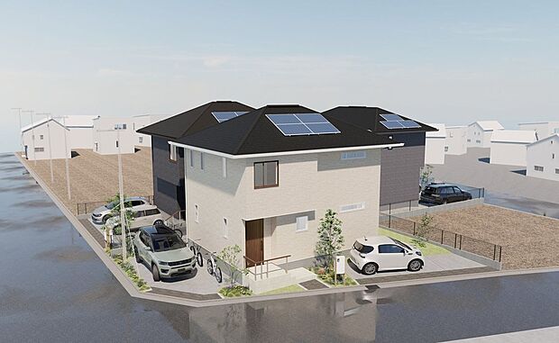 ■１～３号棟外観（パース）1、2、３号棟の完成予想イメージです。全棟2台駐車可能です（車種による）