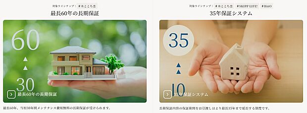 私たちはお引き渡し後も安心が続く暮らしを見守ります。木ここち杢スタンダード仕様では「35年保証システム」を、木ここち杢プレミアム仕様では、「最長60年の長期保証」をご案内しています。