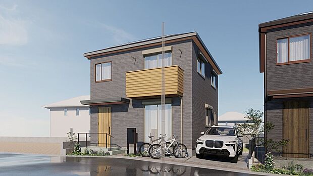 【外観パース図】■10号地外観(パース)太陽光パネル設置。敷地内には屋外水栓を設置。1台駐車可能です(車種による)