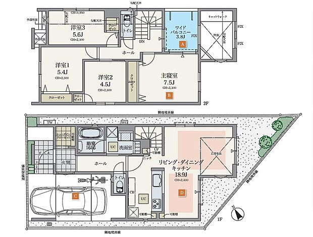【4LDK】※建物面積117.06m2に車庫面積16.24m2含む