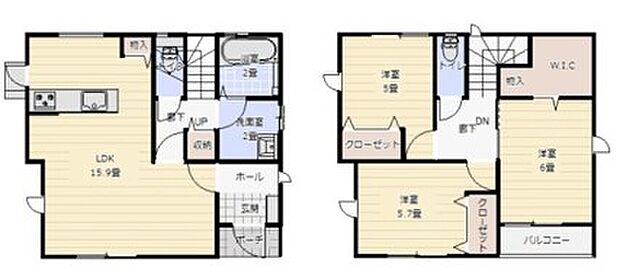 1階と2階にトイレが設けられており忙しい時にも便利です。各洋室には収納スペースがあり使い勝手の良い設計です。リビングダイニングが広々としており開放感があります。