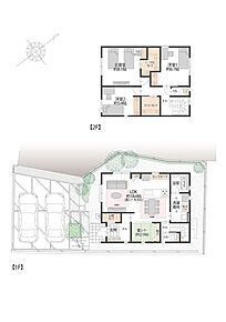 ■2号地間取図　
2号地は約18.6帖のLDKがある3LDKです。LDKは南西側と西北側に窓を設けているため、陽当たり・風通しが良く快適にお過ごしいただけます。
 
