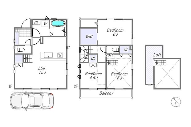 【収納豊富！】カースペース付き3LDKの間取りプラン！WICやロフト、リビング収納など収納スペースが豊富！