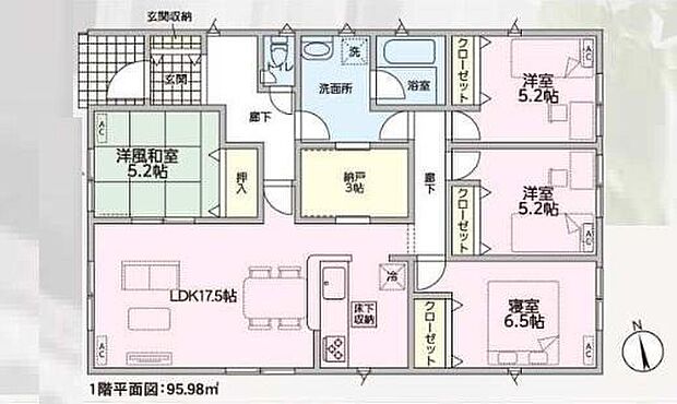 (１号棟)、価格3490万円、4LDK+S、土地面積217.4m2、建物面積95.98m2