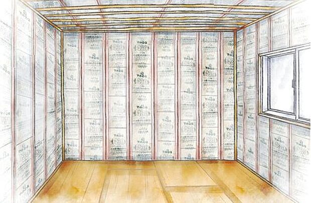 床・天井・壁に隙間なく断熱材を入れることで、外部との断熱性・室内の保湿性を高め、快適な居住空間を保ちます。