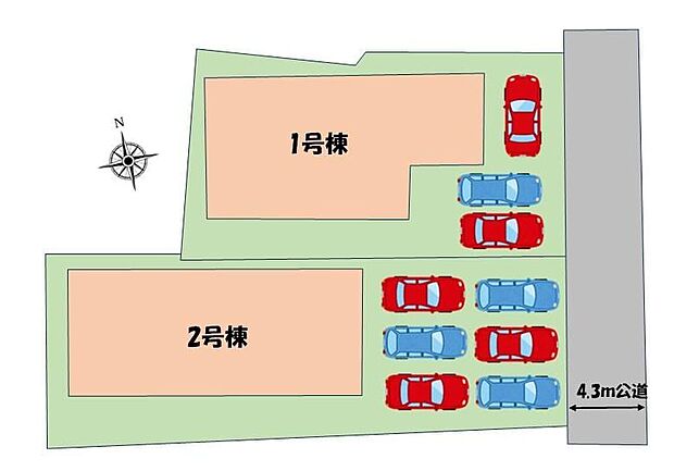 駐車３～６台可能☆１号棟　２，４８０万円２号棟　２，２９９万円