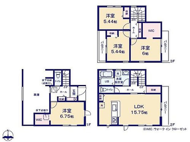 【4LDK】広々ゆとりある約１５．７５帖リビング♪
大きな荷物も収納可能なWIC付き♪
３階３部屋あり、お子様ひとりひとりにお部屋を与えられます♪
奥行を広めに取った南向きバルコニー♪