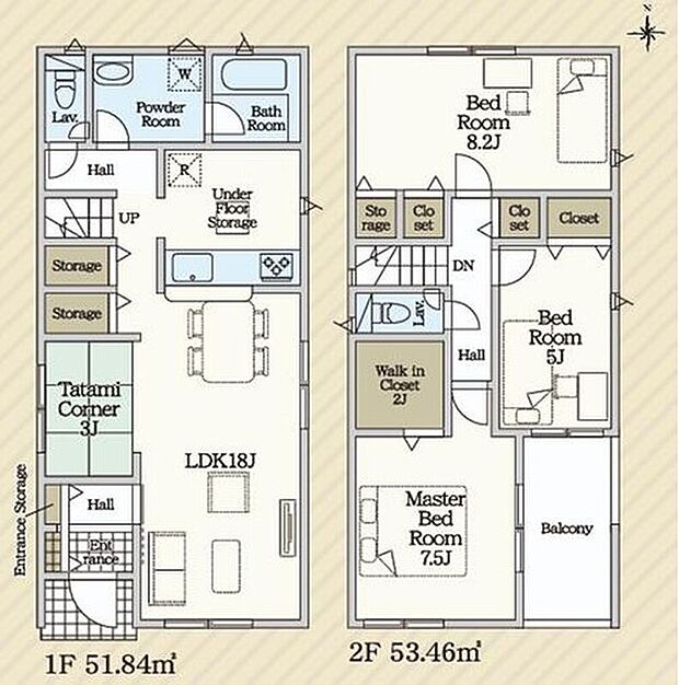 【3LDK】対面式キッチン仕様の約１８帖リビング♪
WICがあり、各居室にも収納スペース完備♪
リビングに隣接したホッと落ち着く畳コーナー♪
日当たり良好なルーフバルコニー♪