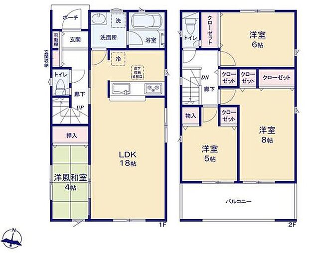 【4LDK】対面式キッチン仕様の約１８帖リビング♪
各所・各居室に収納スペース完備♪
リビングに隣接したホッと落ち着く洋風和室♪
２部屋から出入りできる南側で日当たり良好なルーフバルコニー♪