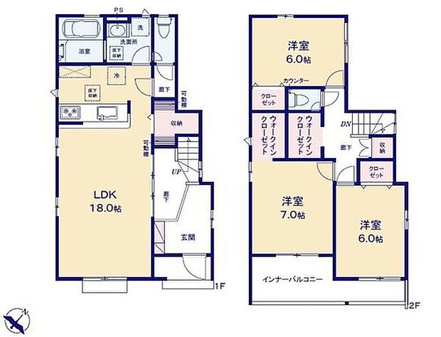 【3LDK】折上天井仕様の約17帖リビング♪
ベビーカー等も置ける広々玄関♪
大きな荷物も収納可能なファミリークローゼット付き♪
雨の日も安心のインナーバルコニー仕様♪