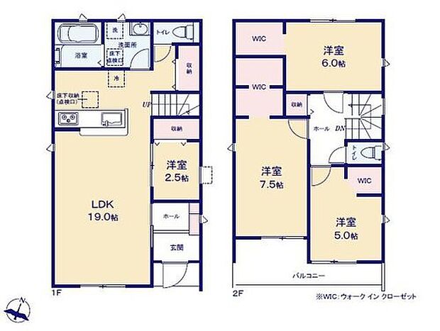 【4LDK】南向きの広々とした約１９帖リビング♪
LDKと洋室を一体できる人気の間取り♪
WICがあり、各所・各居室にも収納スペース完備♪
２部屋から出入りできる南向きバルコニー♪