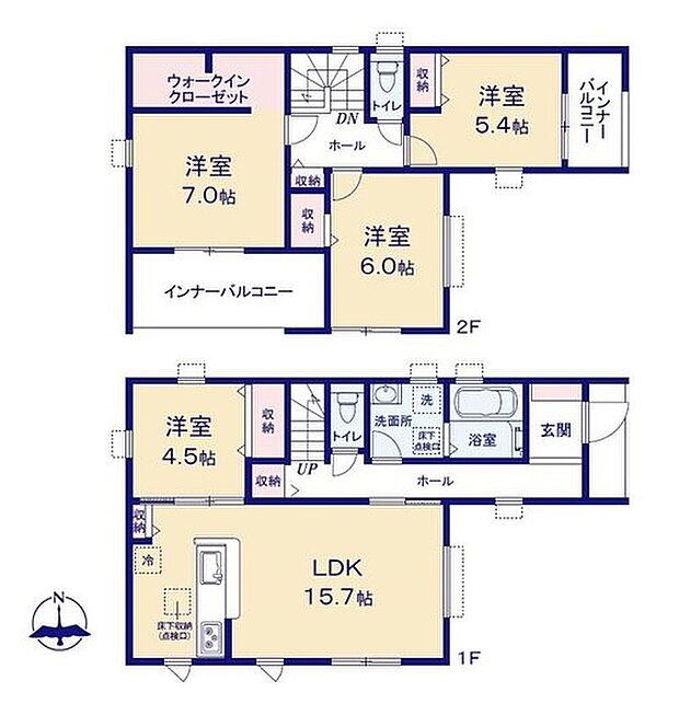 【4LDK】対面式キッチン仕様の約15.7帖リビング♪
WICがあり、各居室にも収納スペース完備♪
リビングに隣接した洋室はお子様のお昼寝場所にも◎♪
日当たり良好なインナーバルコニー♪