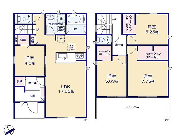 【4LDK】南向き対面式キッチン仕様の約１７．６３帖リビング♪
リビングに隣接した洋室はお子様のお昼寝場所にも◎♪
大きな荷物も収納可能なウォークインクローゼット付き♪
日当たり良好良好な南側バルコニー♪