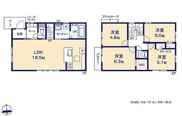 【4LDK】対面式キッチン仕様の約１８．５帖リビング♪
折上天井仕様のワイドカウンターキッチン☆
２階４部屋あり、お子様ひとりひとりにお部屋を与えられます☆
大きな荷物も収納可能なウォークインクローゼット付き♪