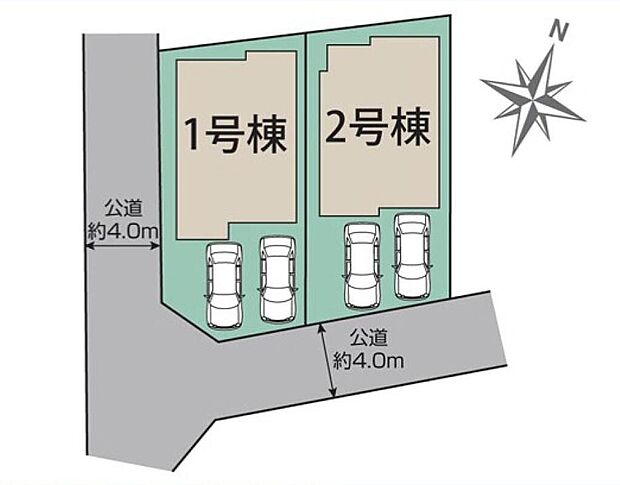 【全体区画図】１号棟　３，０９０万円
２号棟　２，８９０万円