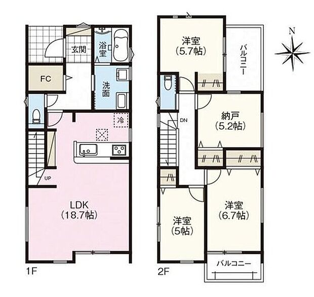 【3LDK+S】対面式キッチン仕様の約１８．７帖リビング♪
季節物などの収納に便利な納戸付き！
ファミリークローゼットがあり、各所・各居室にも収納スペース充実♪
陽当り良好な南側バルコニー♪