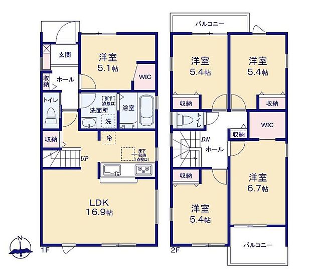 【5LDK】南向きの広々とした約16.9帖リビング♪
リビングから独立した洋室は客間としても最適♪
WICがついて、各所にも収納充実♪
日当たり良好な南側バルコニー♪