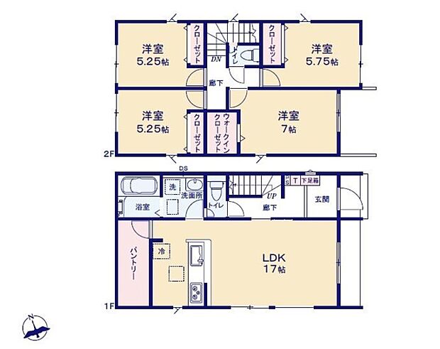 【4LDK】対面式キッチン仕様の約17帖リビング♪
居室4部屋あり、お子様ひとりひとりにお部屋を与えられます♪
WICやパントリーがあり、各所・各居室にも収納スペース完備♪
陽当り良好な東側バルコニー♪