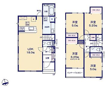 オシャレな折上天井仕様の南向き約１８帖リビング♪
居室４部屋あり、使用用途多数♪
各所・各居室に収納スペース充実♪
日当たり良好な南側インナーバルコニー♪ 