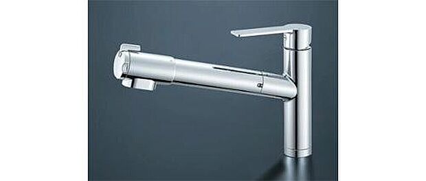 【浄水器付の節湯水栓】カートリッジ式の場所を取らない浄水器付の水栓です。ハンドル中央位置のクリック感で、水と湯をきちんと使い分けられます。給湯器のムダな使用を防いで節湯し、ガスの消費を従来の約4割抑制できます。