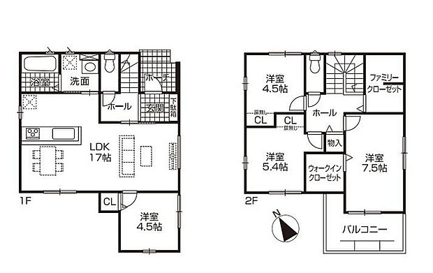 【4LDK】対面式キッチン仕様の約17帖リビング♪
居室4部屋あり、使用用途多数♪
WICやFCLがあり、各所・各居室にも収納スペース充実♪
南側バルコニーは日当たり良好♪