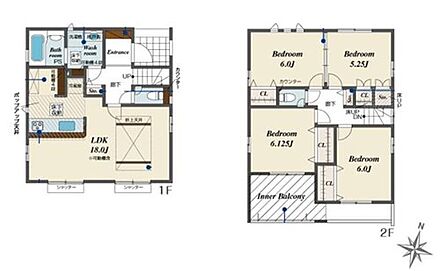 折上天井仕様の南向き約１８帖リビング♪
居室４部屋あり、使用用途多数♪
各所・各居室に収納スペース充実♪
日当たり良好な南側インナーバルコニーは２部屋から出入り可能♪ 