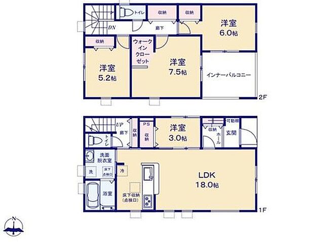 【4LDK】南向きの約18帖リビング♪
LDKと洋室を一体できる人気の間取り♪
WICがあり、各所・各居室にも収納スペース完備♪
2部屋から出入りできる南側インナーバルコニー♪