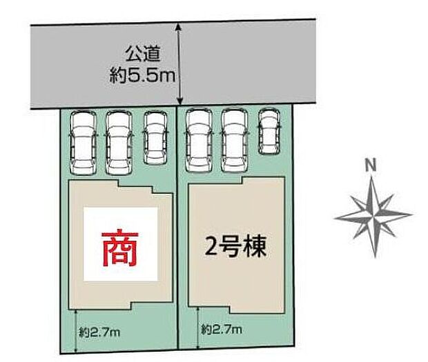 【全体区画図】１号棟　商談中
２号棟　３，１９０万円