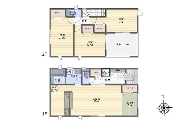 【3LDK】広々とした18帖のLDKにはタタミコーナーをご用意♪家事の合間にひと息つける癒しの空間です♪各所・各居室に収納スペース完備◎日当たりの良いワイドバルコニーでお洗濯も快適です◎