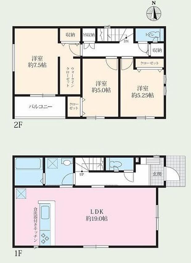 【3LDK】対面式キッチン仕様の南向き約19帖リビング♪WIC、各所・各居室にも収納スペース完備♪全居室お掃除しやすいフローリングタイプ♪