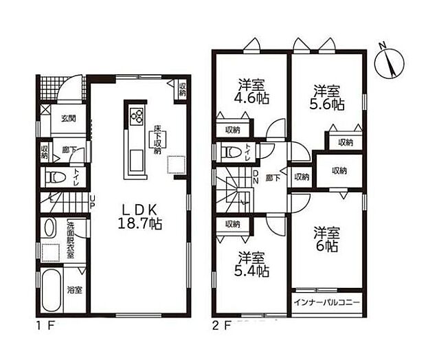 【4LDK】人気の対面式キッチンを採用☆回遊動線を意識したゆとりのキッチンスペースでご家族でお食事の準備も楽しめます♪
全居室収納完備！お部屋もスッキリ片付きますね♪