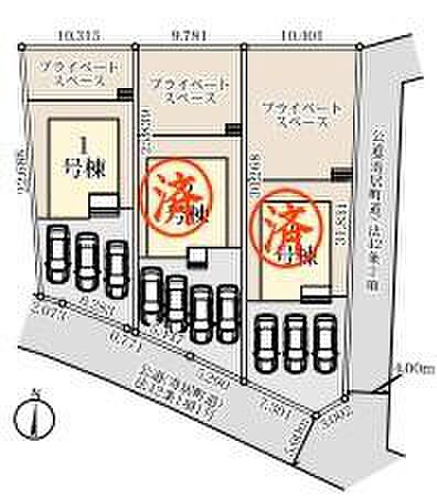 敷地面積６８坪超♪
駐車３台可！
使い方色々のプライベートスペース♪