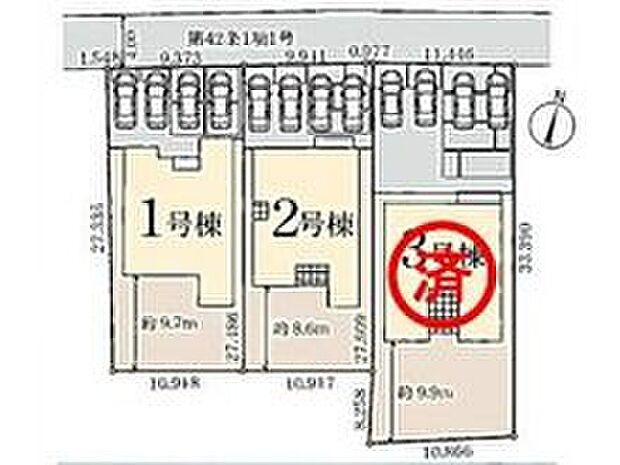 【区画図】
カースペース並列４台分ご用意ございます♪
家族分の自転車を駐輪したり、来客用の駐車スペースとしてもお使いいただけます！