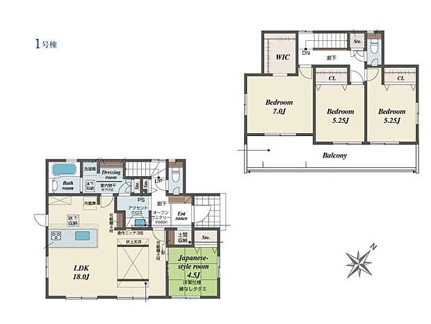 (１号棟)、価格3890万円、4LDK、土地面積198.52m2、建物面積107.23m2 