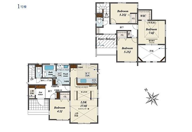 (1号棟)、価格3490万円、4LDK、土地面積177.38m2、建物面積112.78m2 